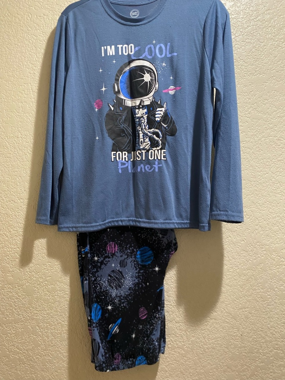 wonder nation Blue Space Graphic Long Sleeve Pajama Set